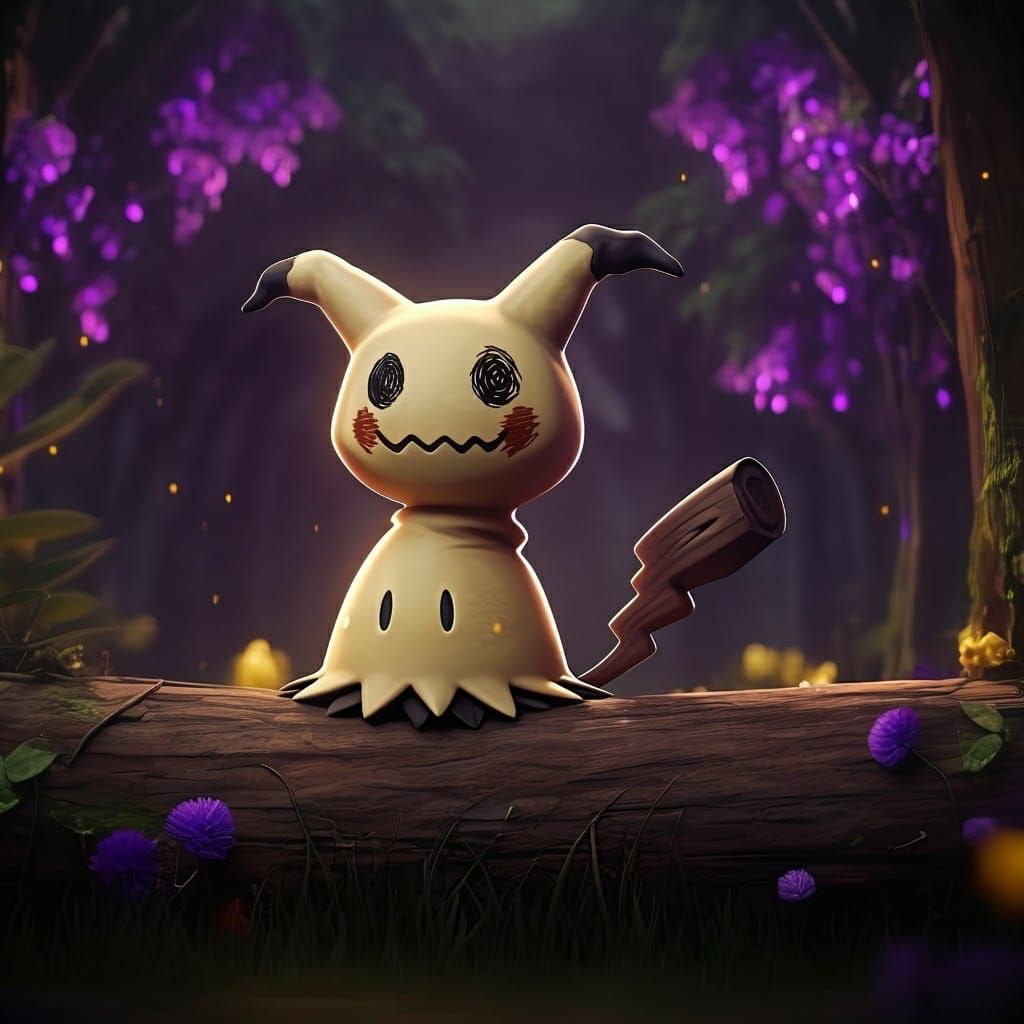 Shy Mimikyu Waving: 3D Anime Art