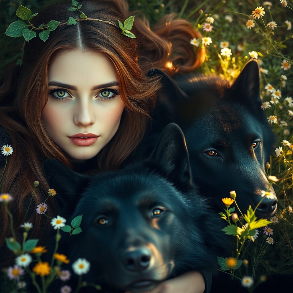 Ethereal Nordic Goddess Amidst Wildflowers in Cinematic Styl...