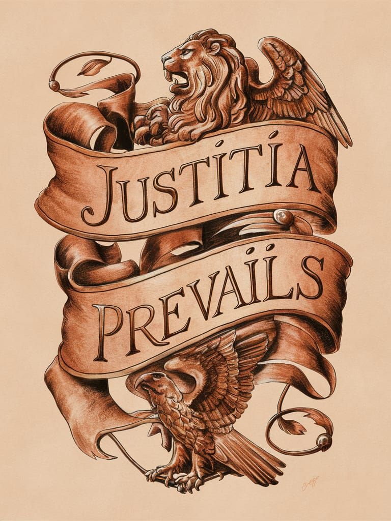 Heraldic Banner with Lion and Eagle Pencil Drawing