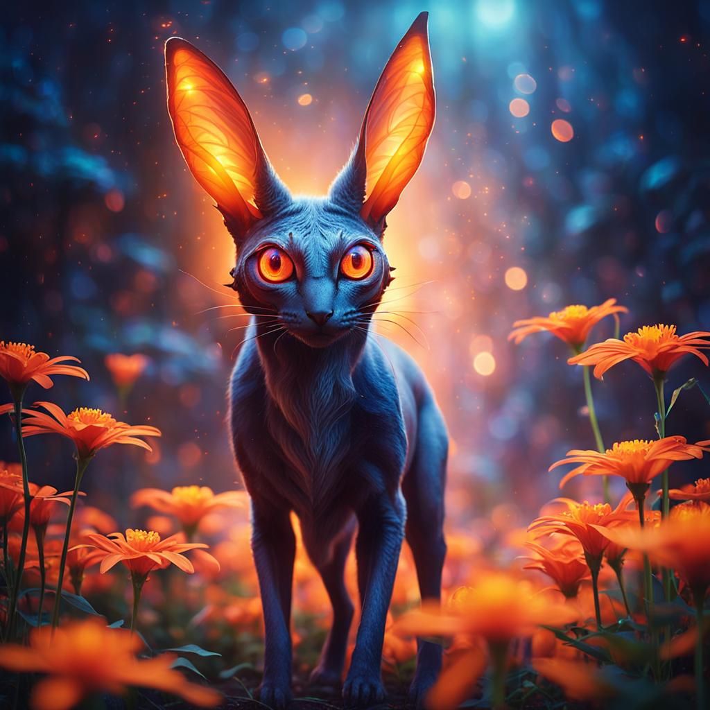 Mystical Creature with Glowing Eyes in Ethereal Setting