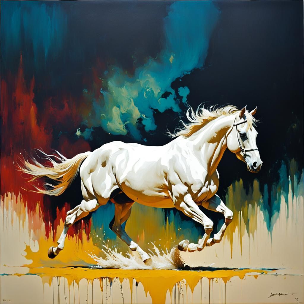 Dancing Horse in Marbling Oil Style