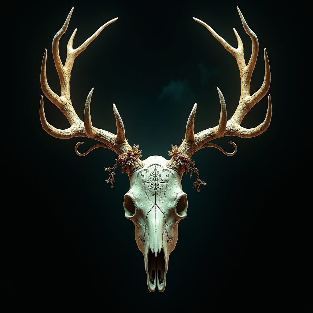 Mystical Deer Skull with Glowing Runes