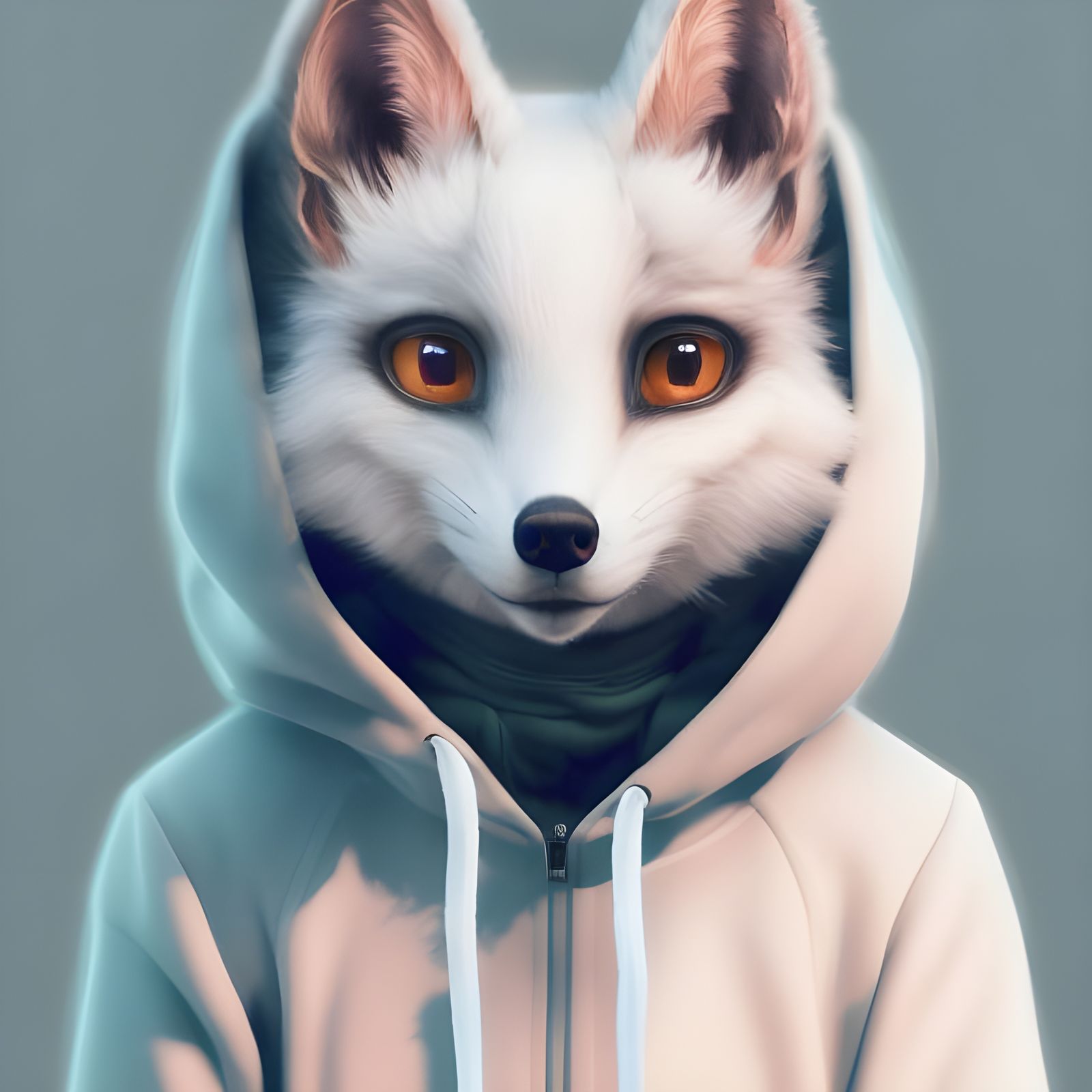 Hooded Fox Portrait in Hyperrealistic Digital Art