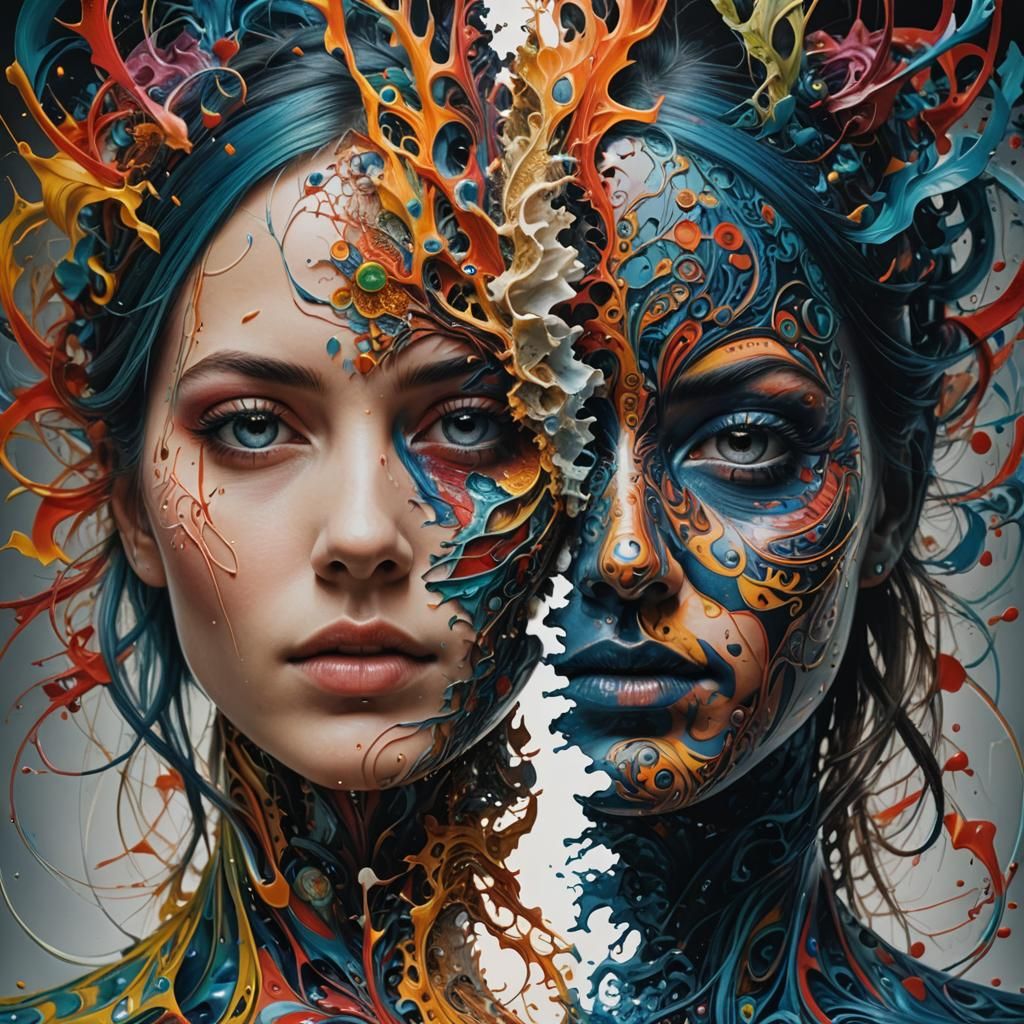 Hyperrealistic Double Exposure: Duality of Faces