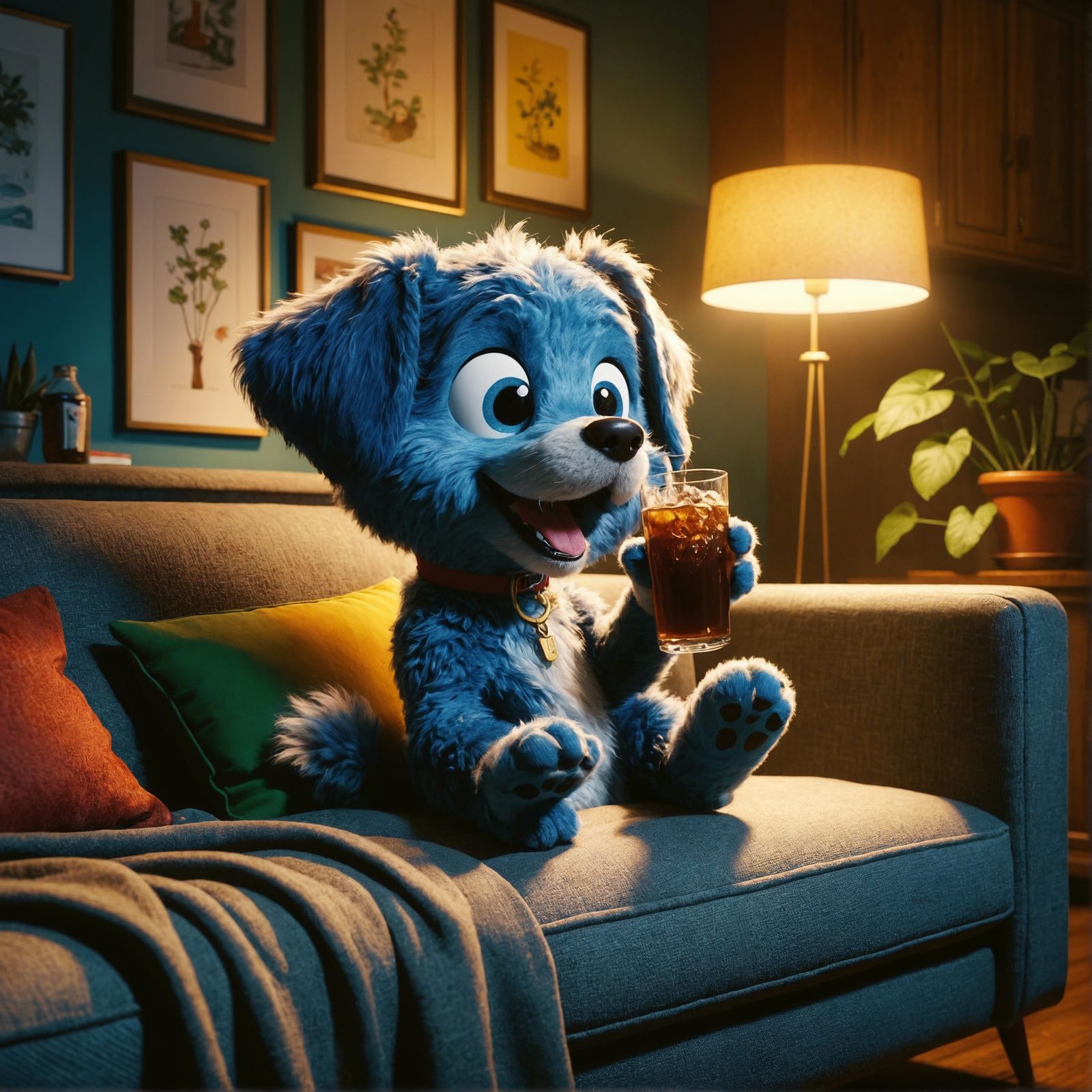 Charming Blue Puppy Enjoys Root Beer: CGI Animation