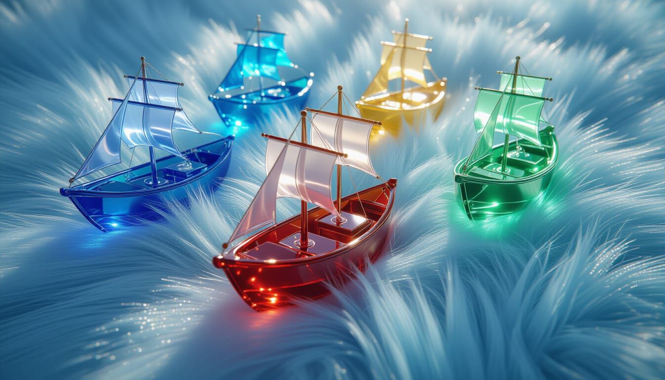 Reflective Glass Ships on Glittery Fur Throw