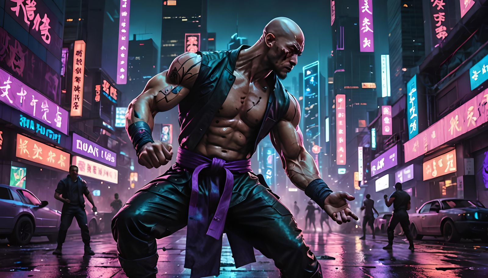 Cyberpunk Kung Fu Fighter Ready for Battle