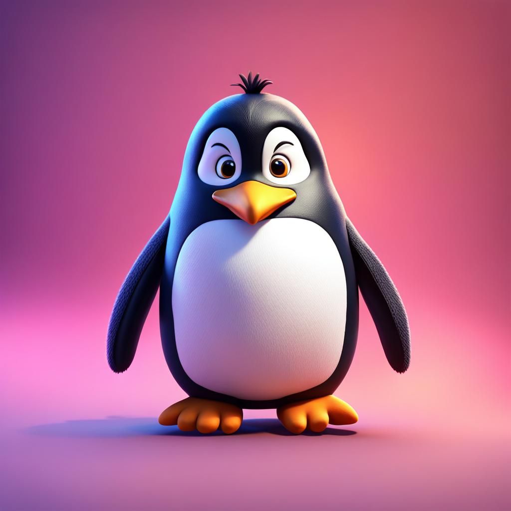 Cute Stuffed Penguin in Pixar Style