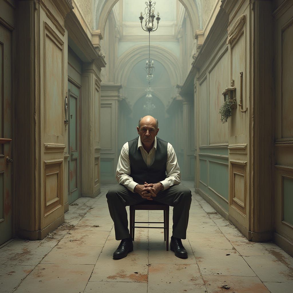 Blind and Deaf Madman in a Haunting Lobby Scene