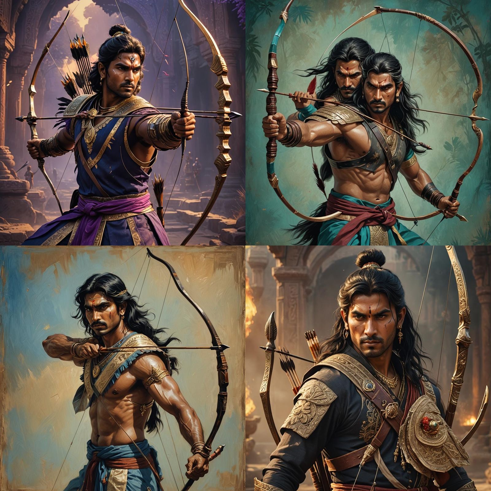 Arjuna: Detailed Matte Painting in Traditional Attire