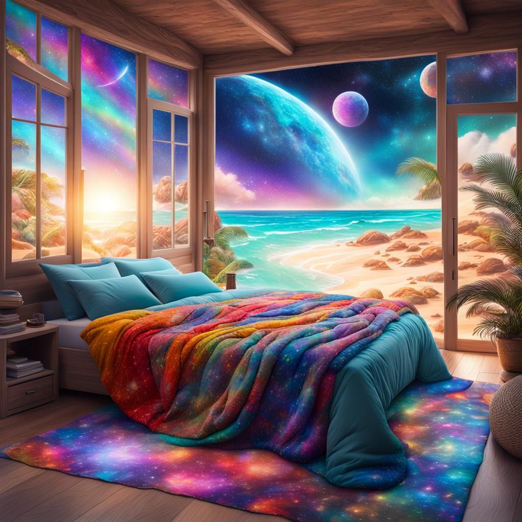 Beach View Bed in Holographic Astral Style
