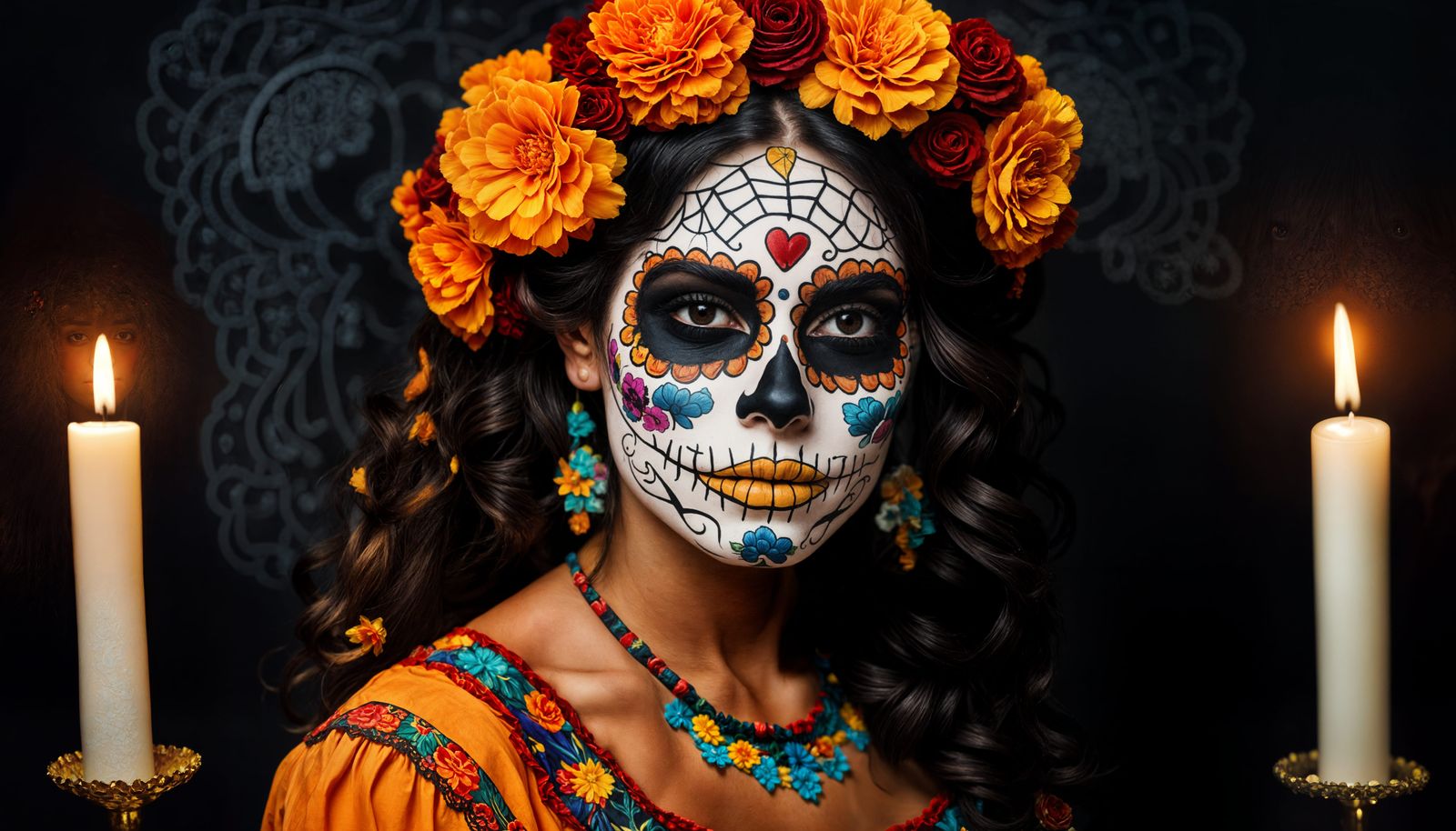 Latina Woman Celebrates Dia de los Muertos