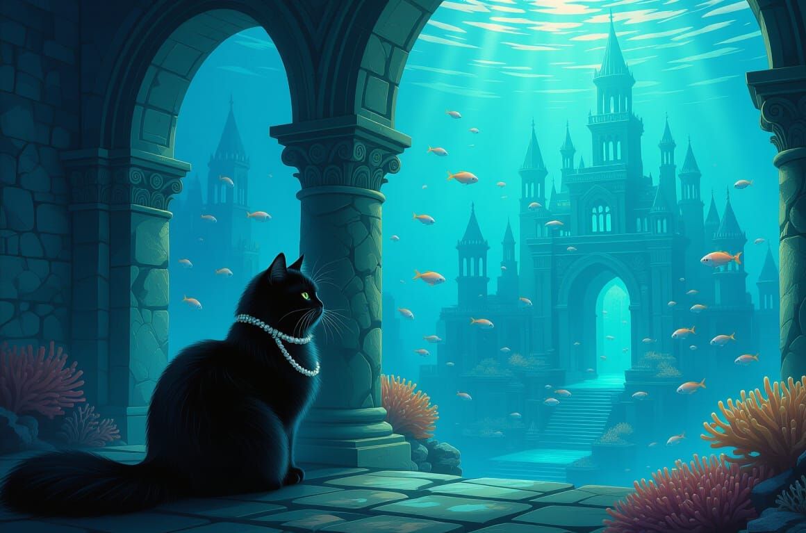 Underwater Kingdom with Cat in Dutch Golden Age Style
