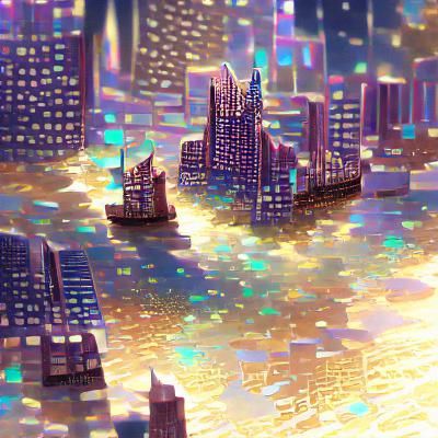 Dreamy Nightscape Reflection in a Modern City