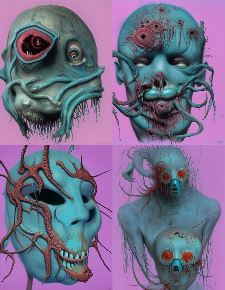 Eldritch Creature with Gory Mask, Surrealist Art