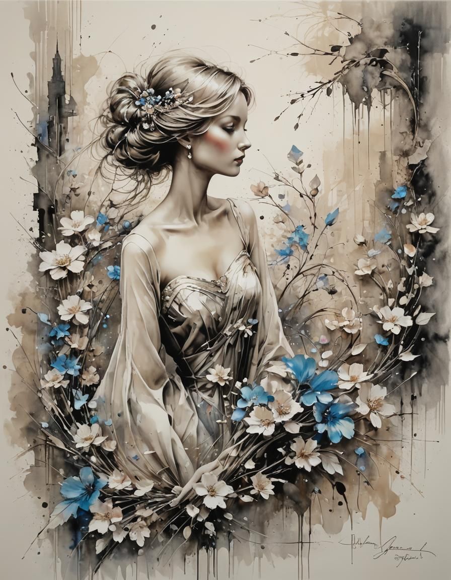 Art Deco Dark Goddess in Soft Pastels