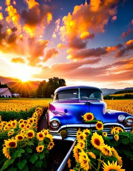 Surreal Sunflowers Bloom on Abandoned Limo