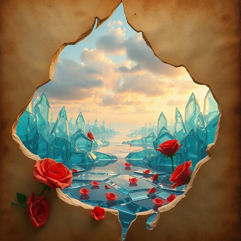 Mystical 3D Landscape Revealed Through Torn Page