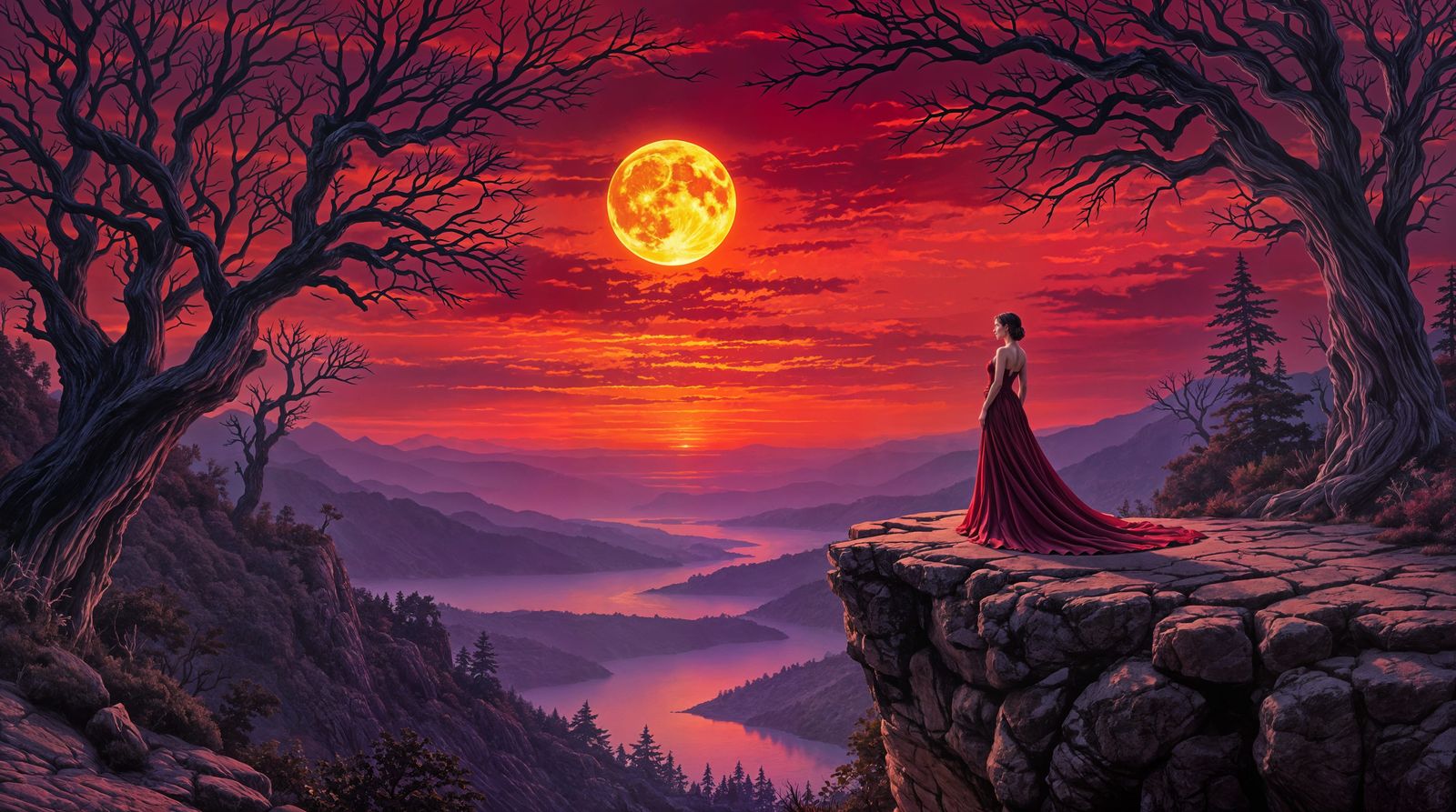 Ethereal Sunset on Rocky Cliff