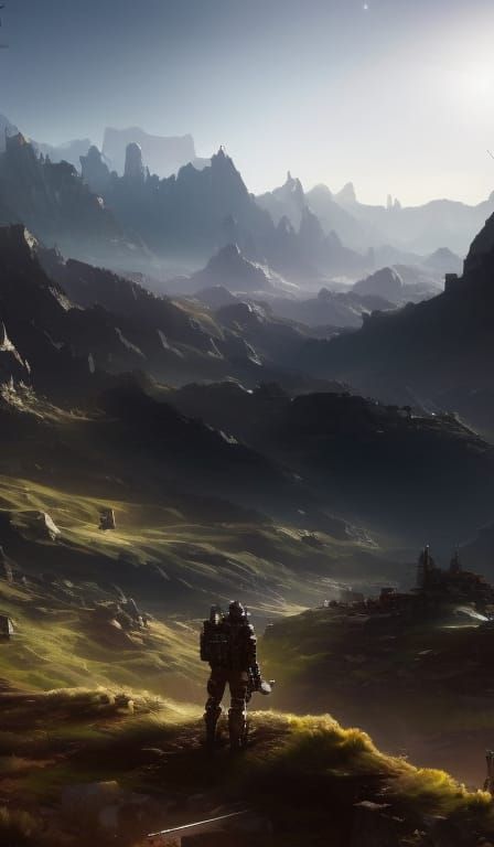 Futuristic Mecha Robot in Epic Digital Painting