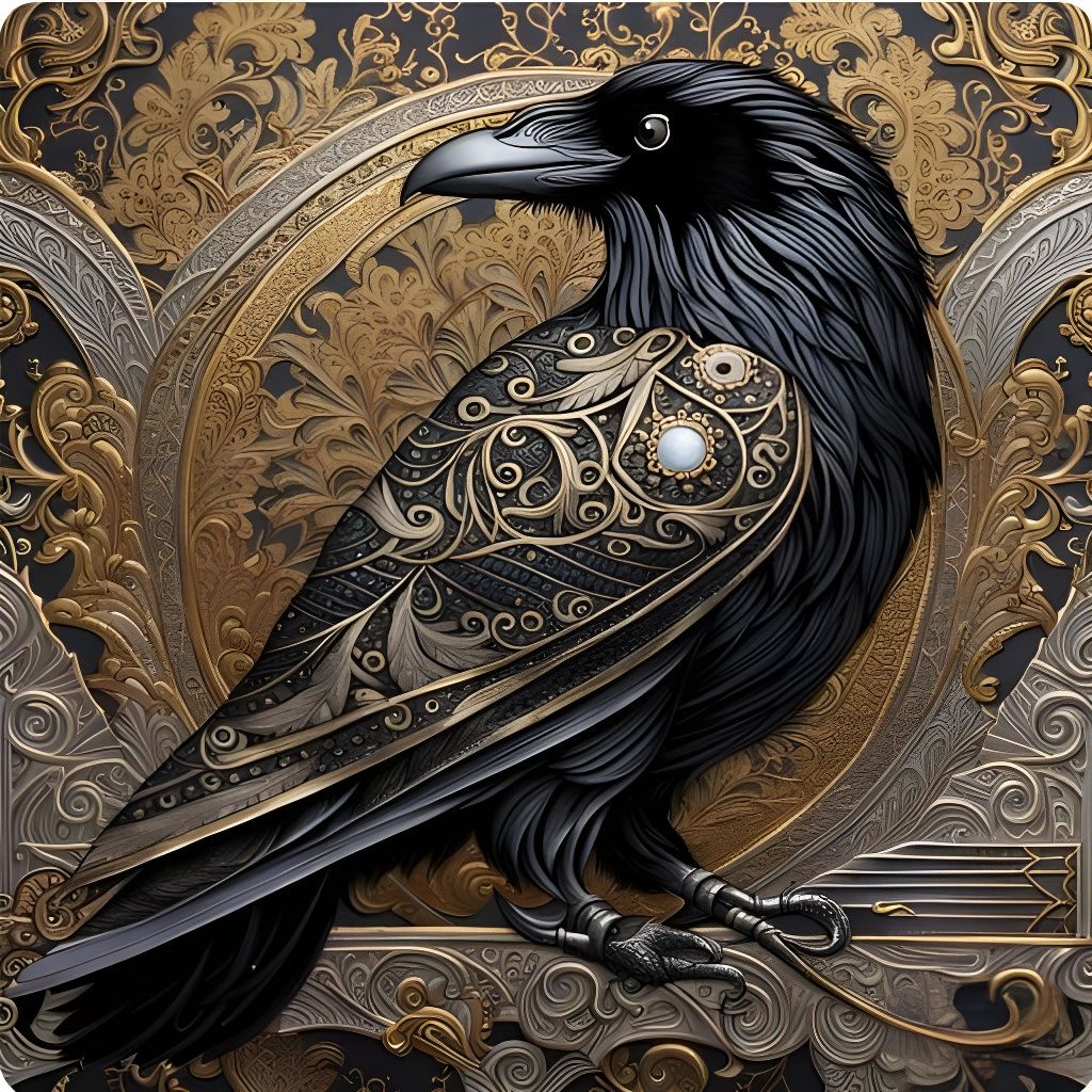 Intricately Detailed Black Crow: AI Generated Image
