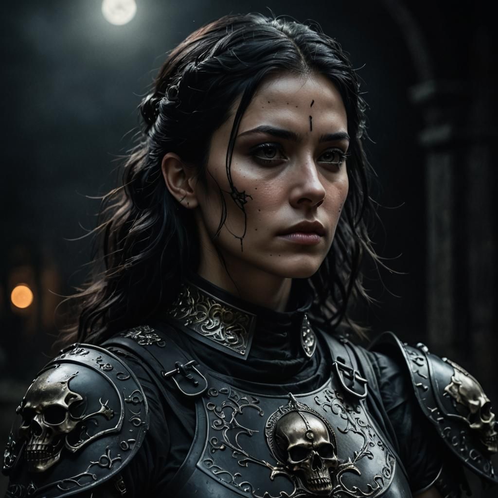 Woman in Black Armor: Dark Fantasy Portrait