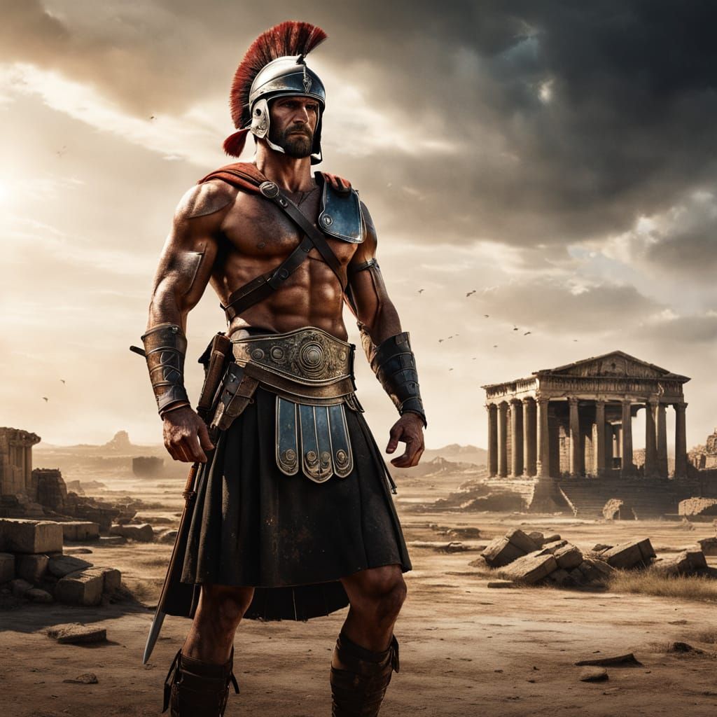 Ancient Roman Warrior in Powerful Stance