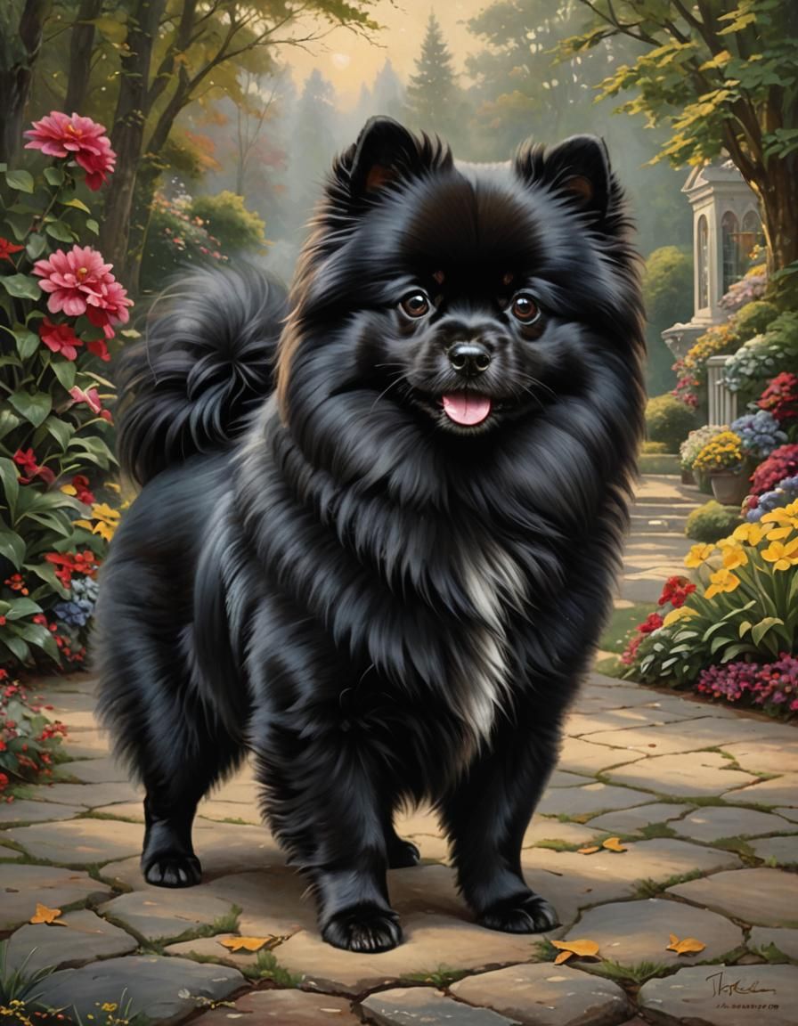 Black Pomeranian Portrait in Luminous Style