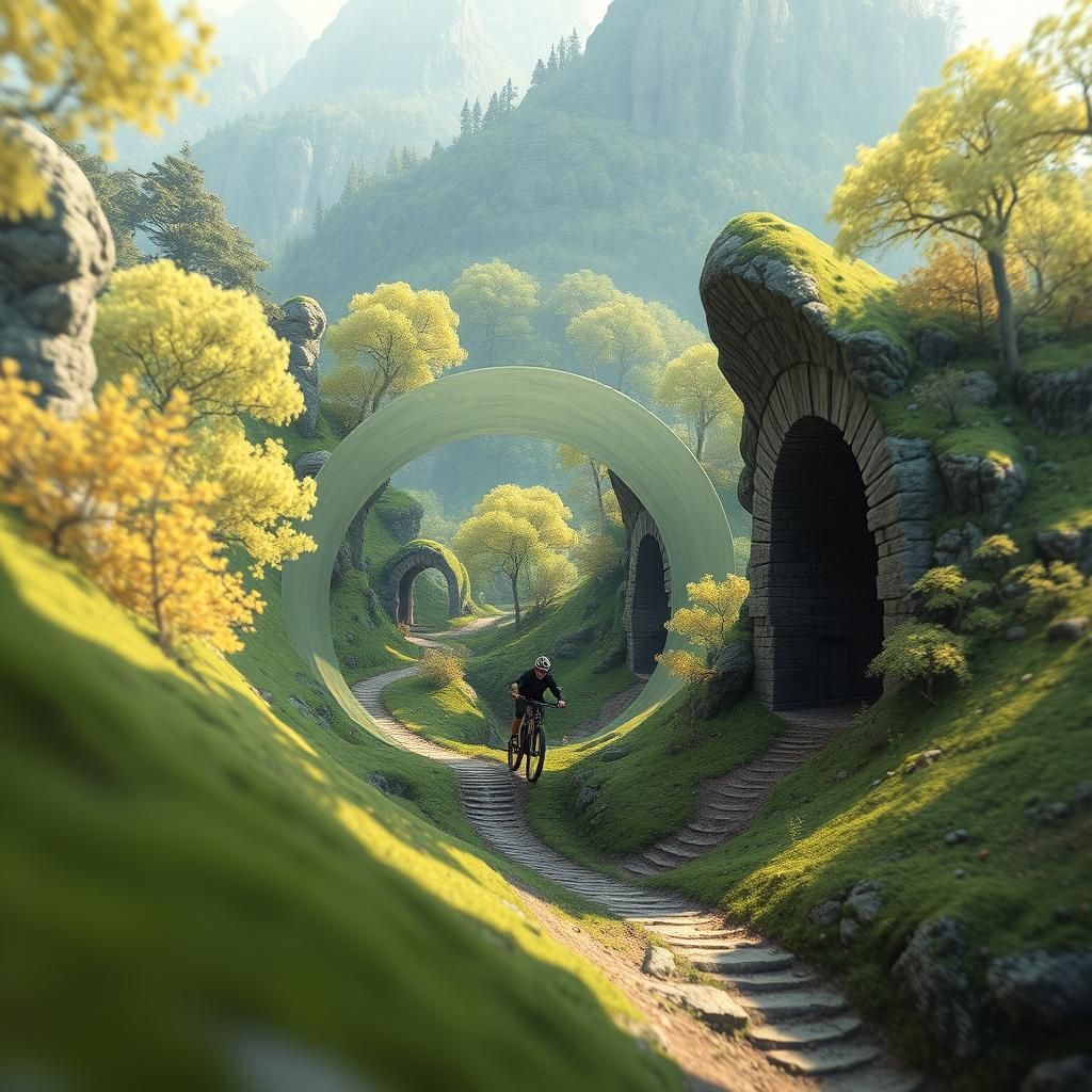 Mountain Biker on Arched Trails: Fantasy Concept Art
