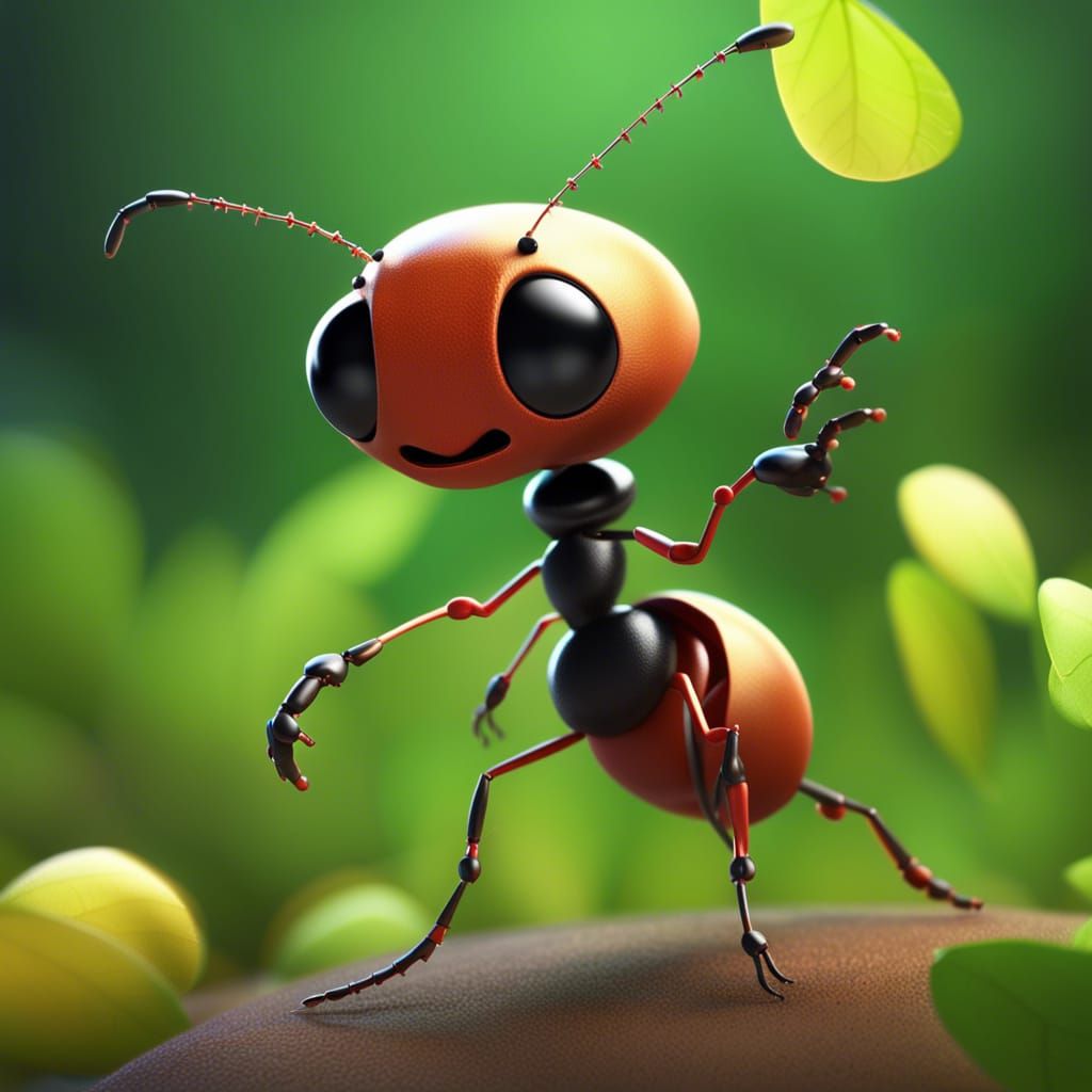 Cartoon Ant Mid-Jump in 16K Macro Photograph