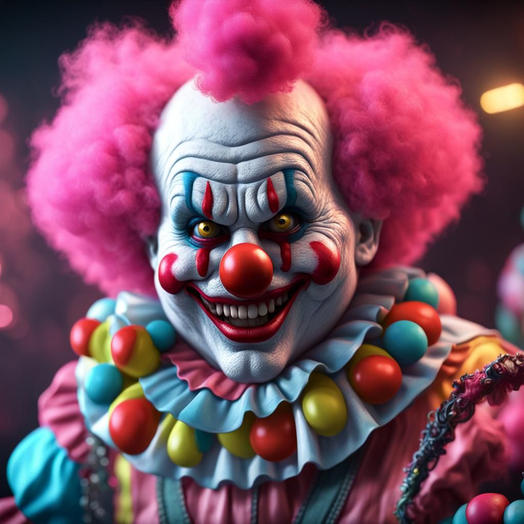 Killer Clown with Cotton Candy in High Detail