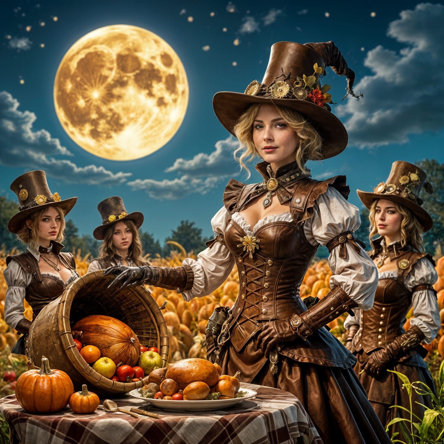 Steampunk Harvest Moon Celebration with Leather-Clad Attende...