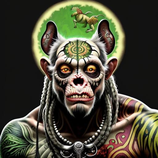 Surreal Tattooed Albino Contortionist in Fantasy Style