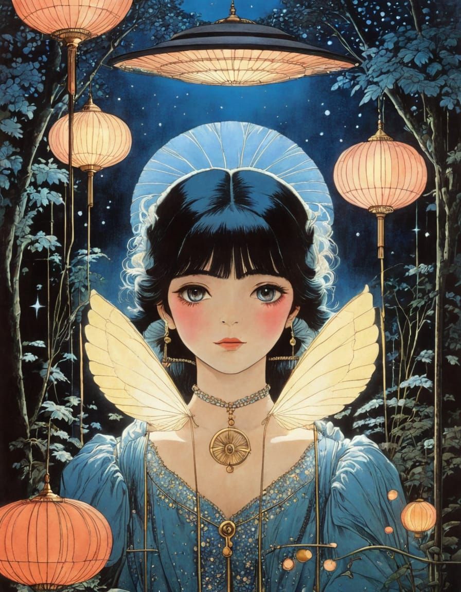 Vibrant Retro Scene in Whimsical Jugendstil Style