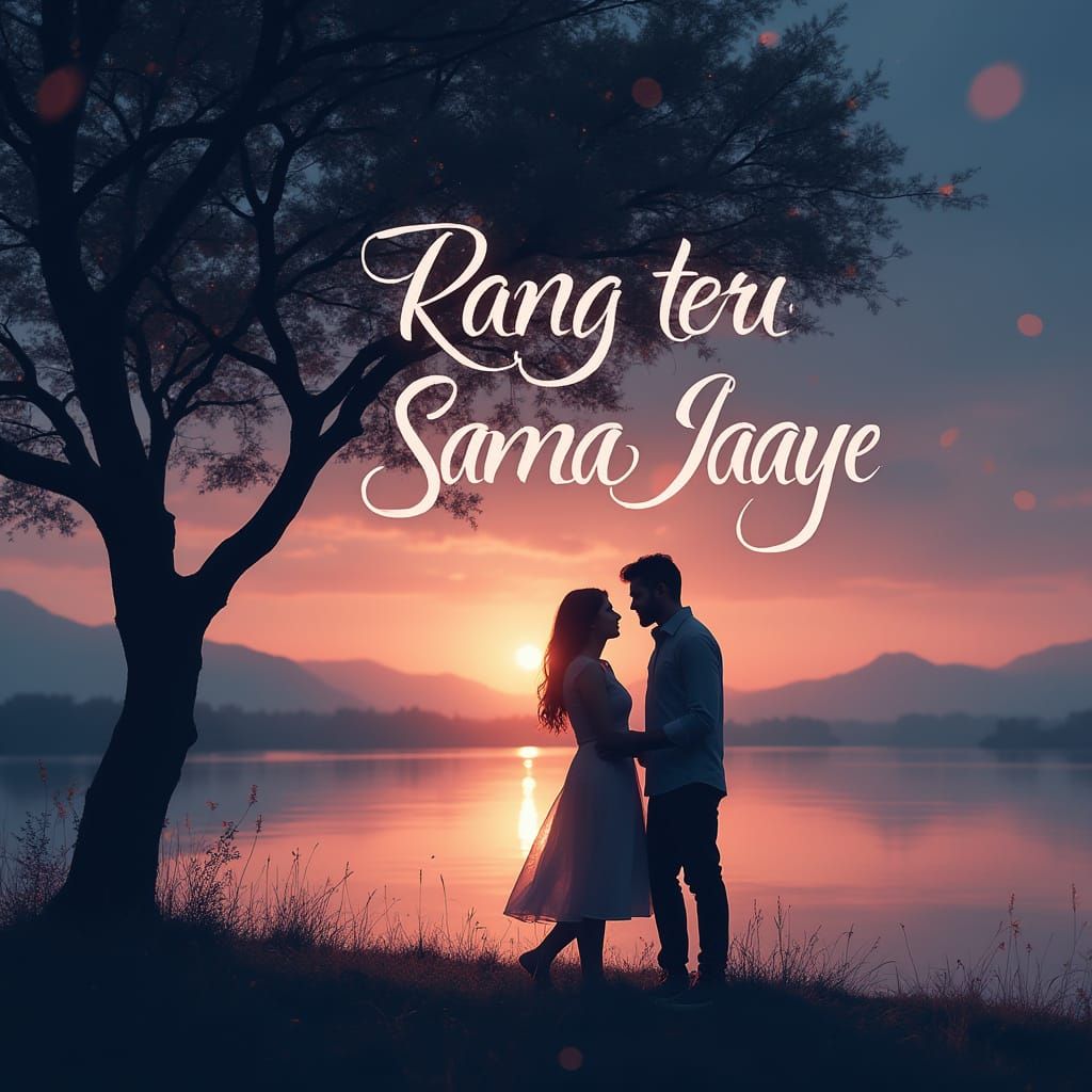Romantic Lakeside Silhouette with Calligraphy Title