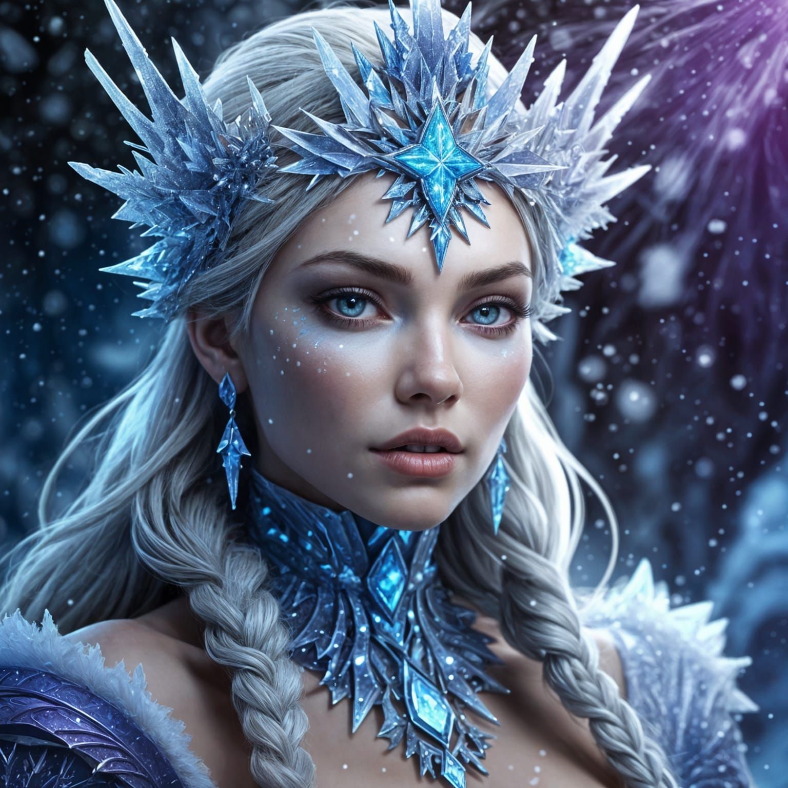 Icy Fantasy Sorceress in Digital Art Style
