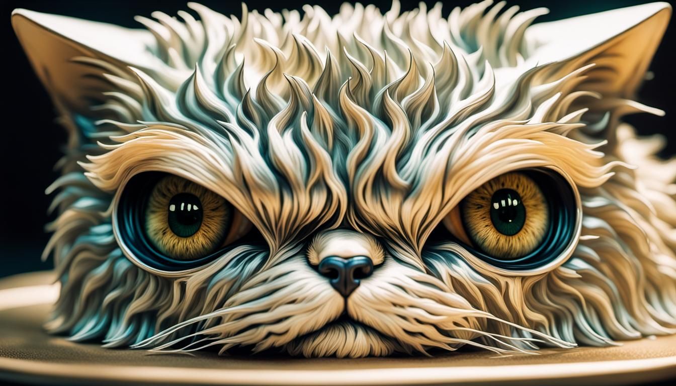 Chromatic Ferrofluid Android Persian Cat: Cinematic Still
