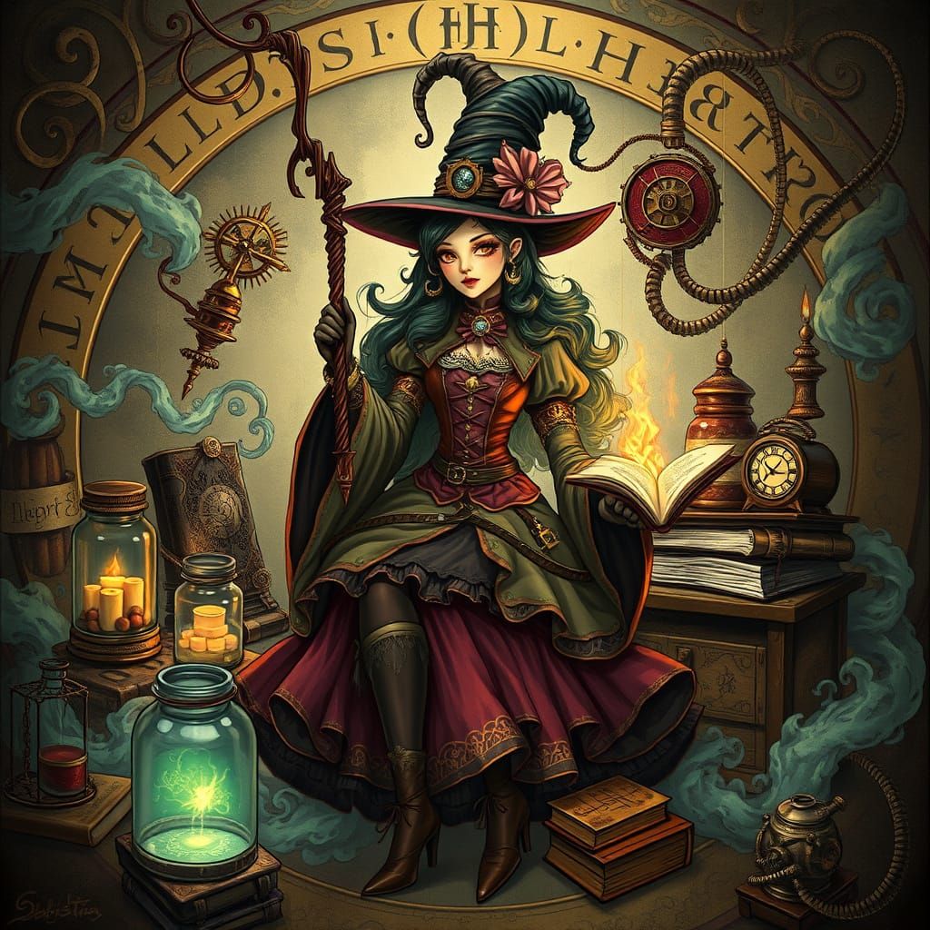 Steampunk Witch Performs Magic in Victorian Setting