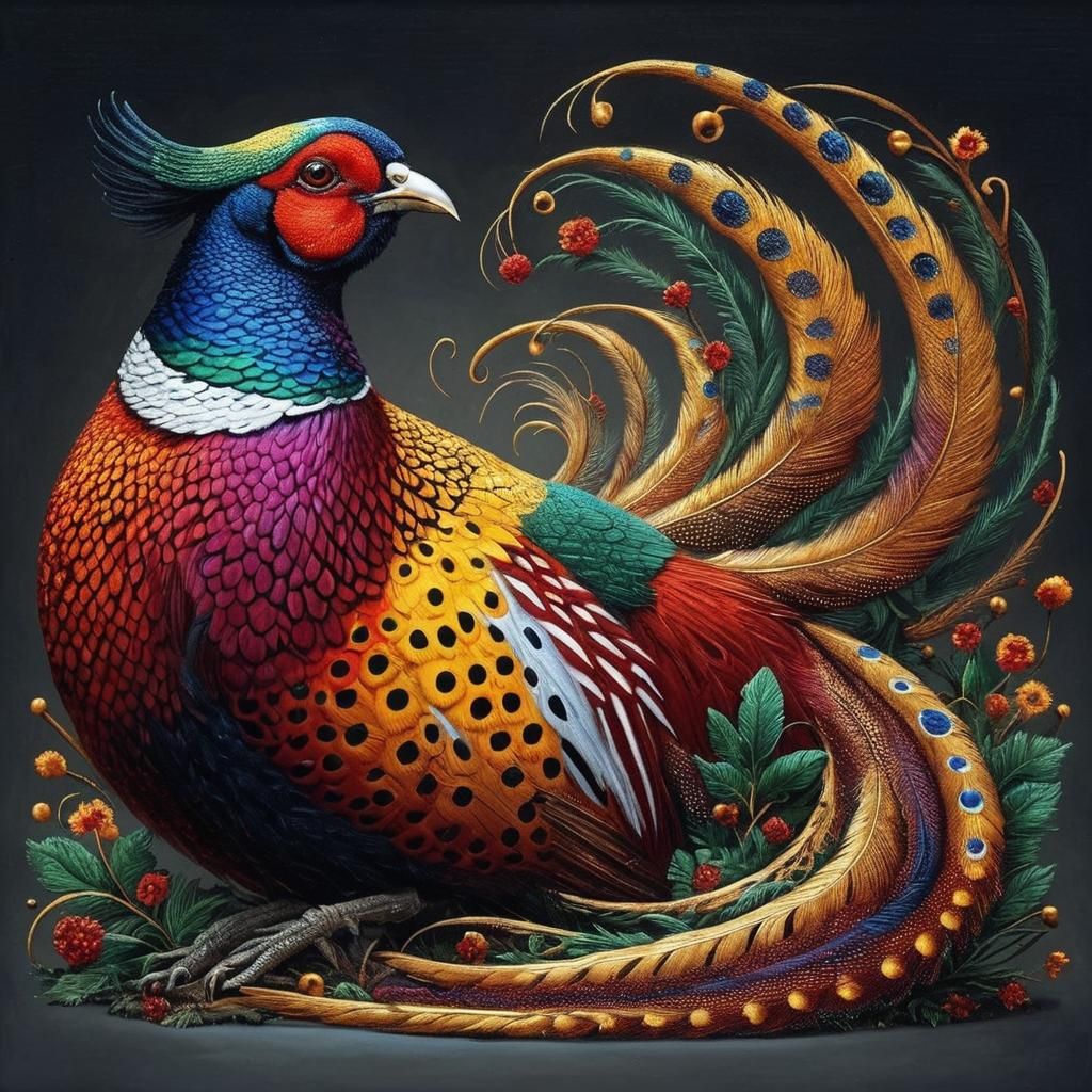 Striking Red and Gold Pheasant Portrait