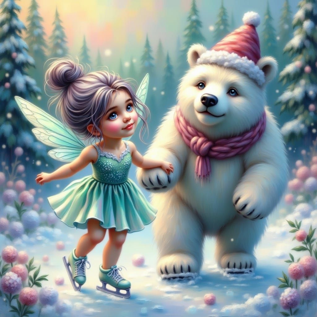 Whimsical Winter Wonderland in Oil Painting Style