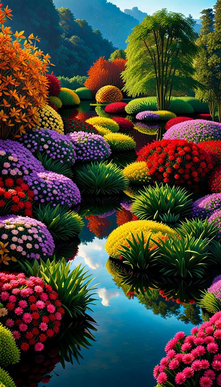 Liquid Chrome Cascade in Hyperreal Iridescent Landscape