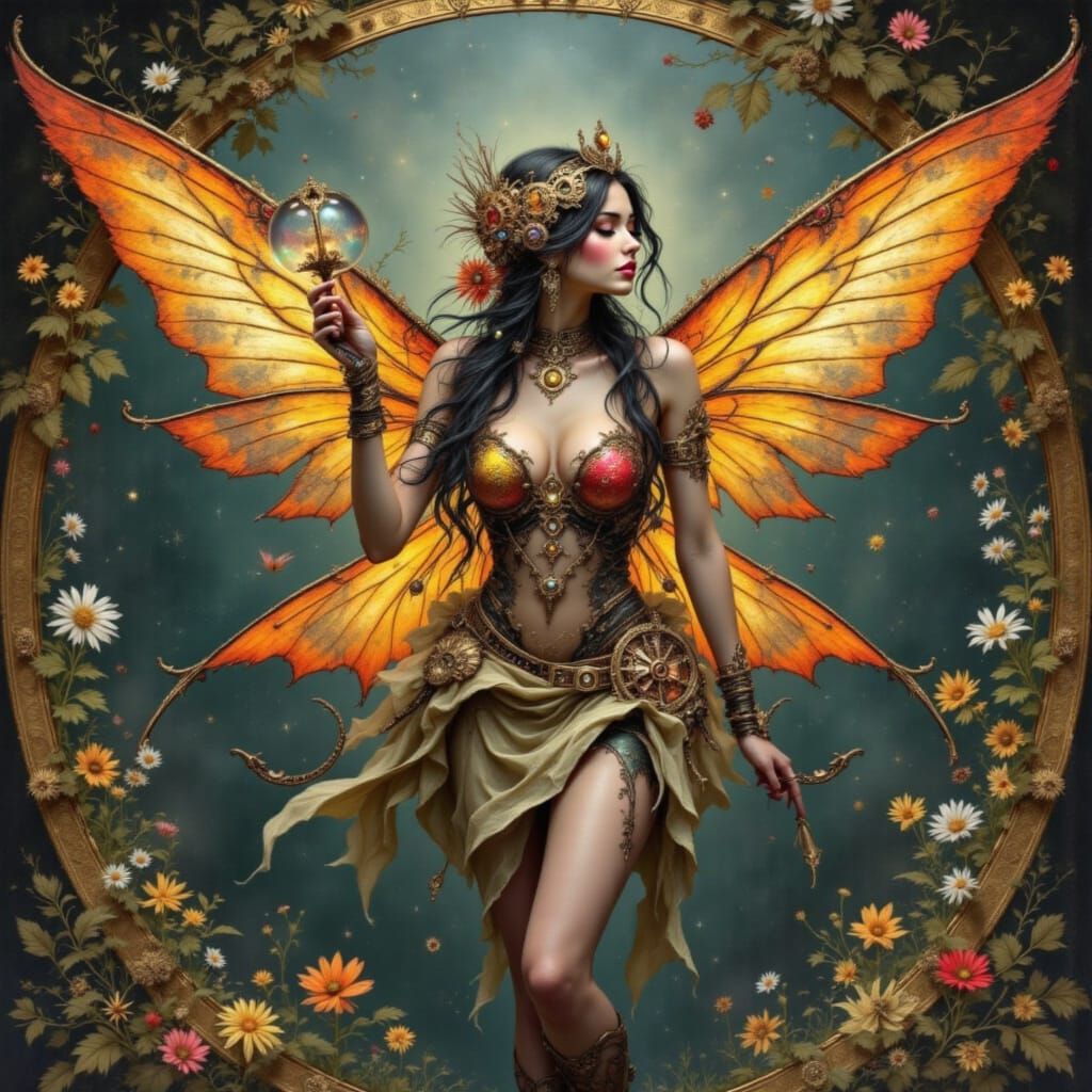 Steampunk Fairy Biologist in Art Nouveau Style