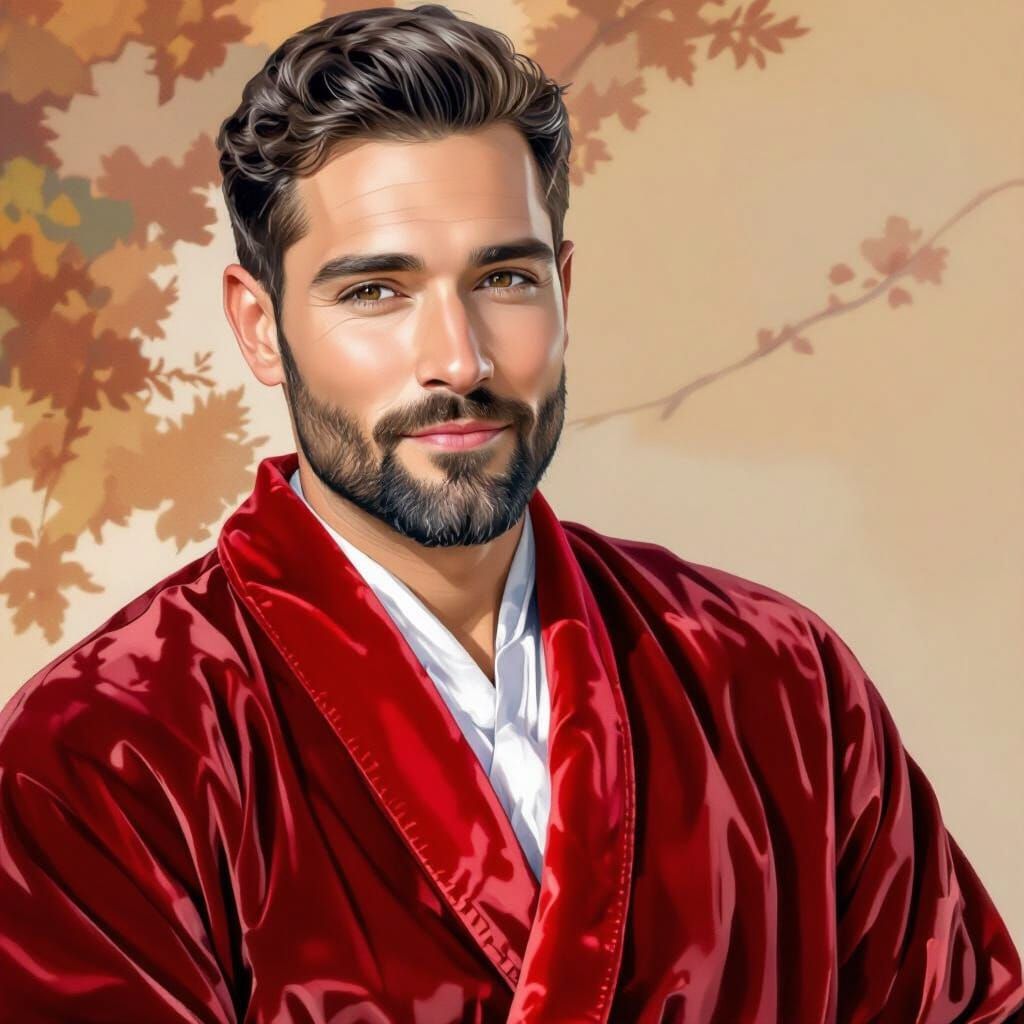 Handsome Man in Velvet Robe, Impressionist-Expressionist Sty...