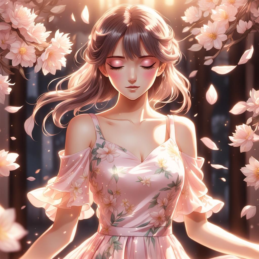 Anime Girl Dances in Vibrant Floral Dress