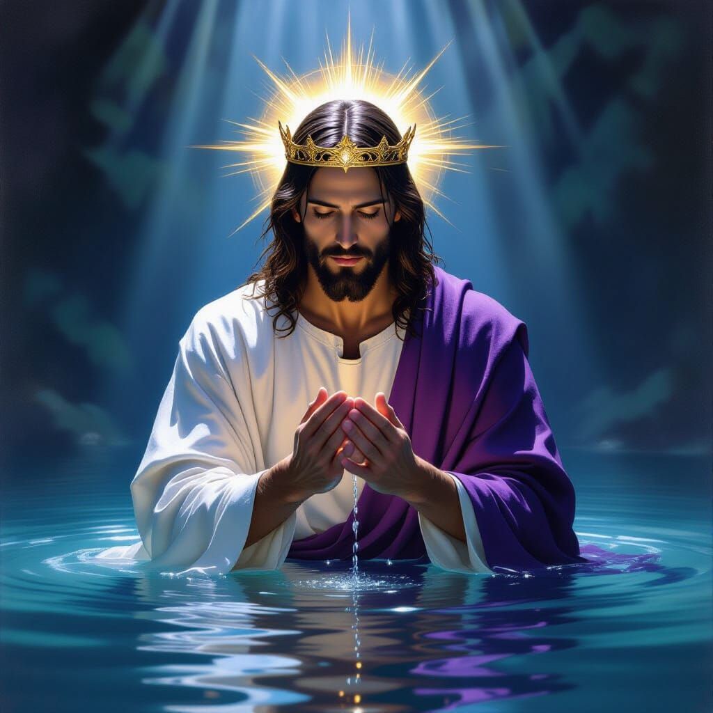 Jesus Baptized With Divine Light and Crown