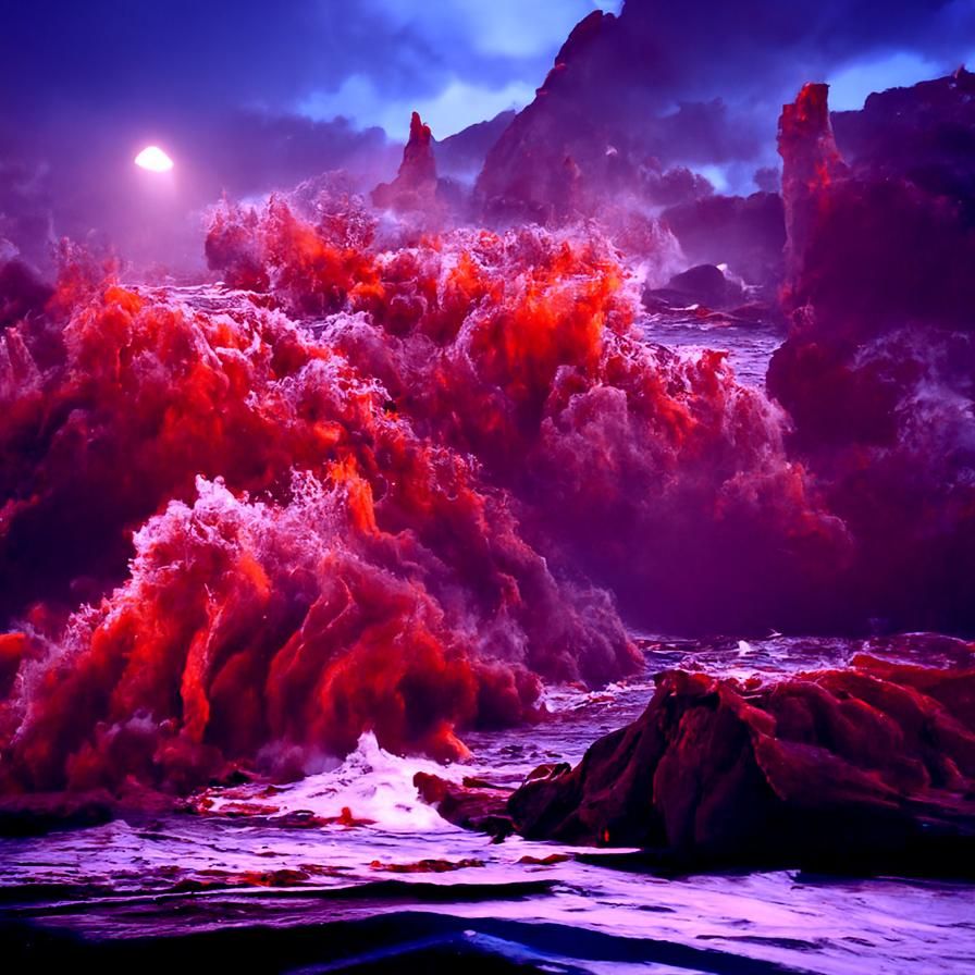 Hellish Red Seascape: Fantasy Concept Art