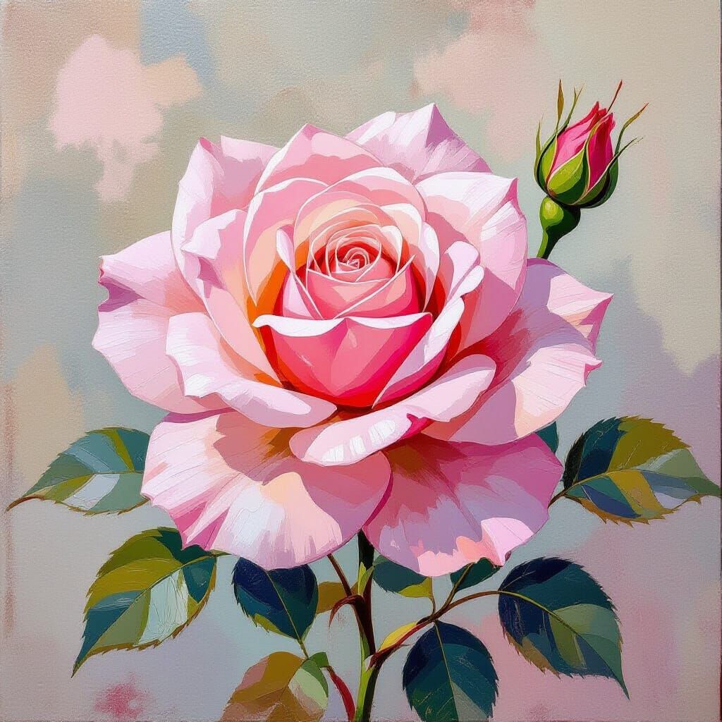 Pink Rose in Neo-Impressionist Acrylic Style