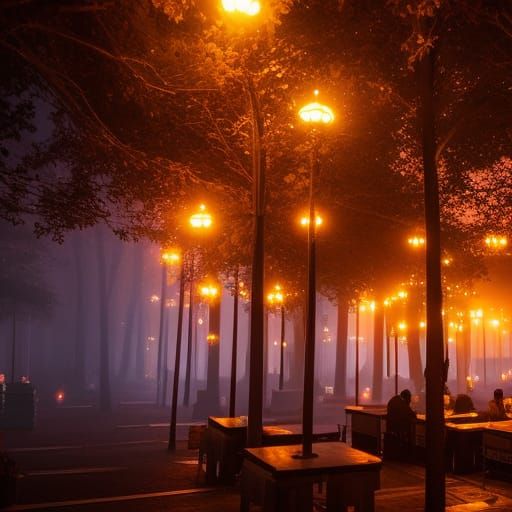 Enchanted Cafe at Night with Fairy Lights