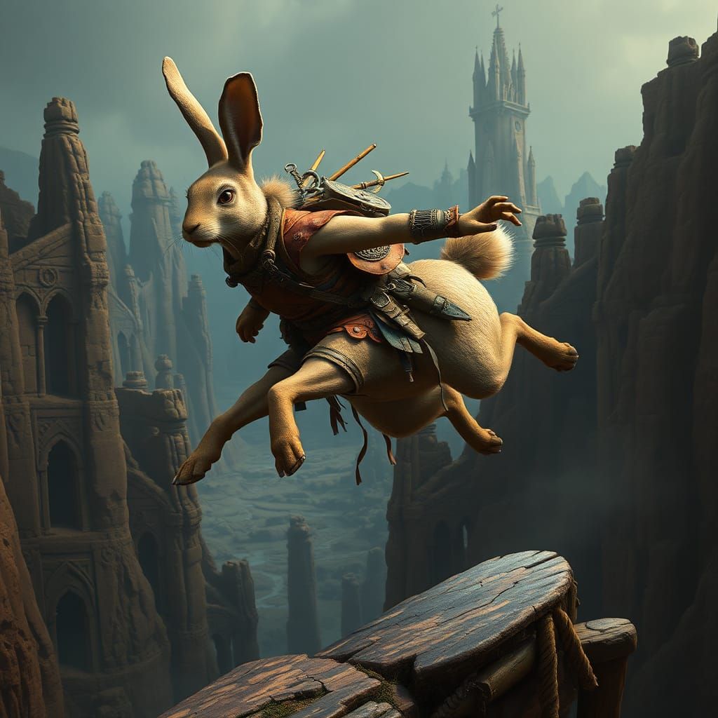 Rabbit Centaur Parkour in Detailed Matte Painting