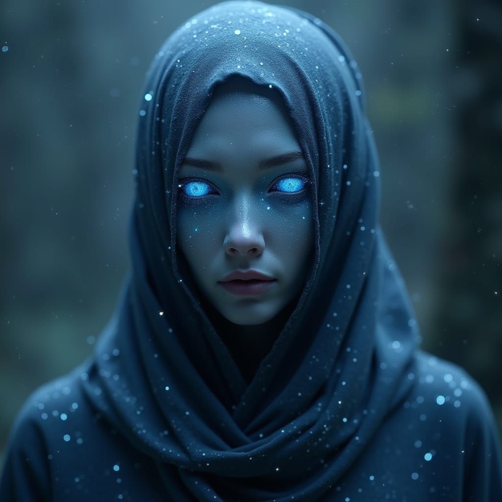 Ethereal AI Entity in Shimmering Starlight and Midnight Blue